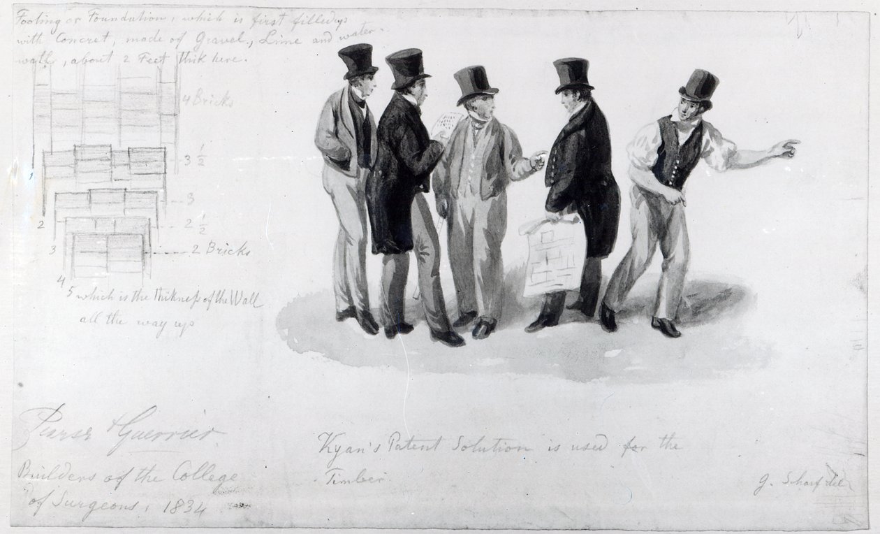 Builders, surveyors and architects at the building of the Royal College of Surgeons, 1834 by George Snr Scharf