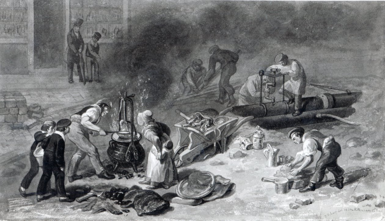 The Laying of the Water-Main in Tottenham Court Road, 1834 by George Snr Scharf