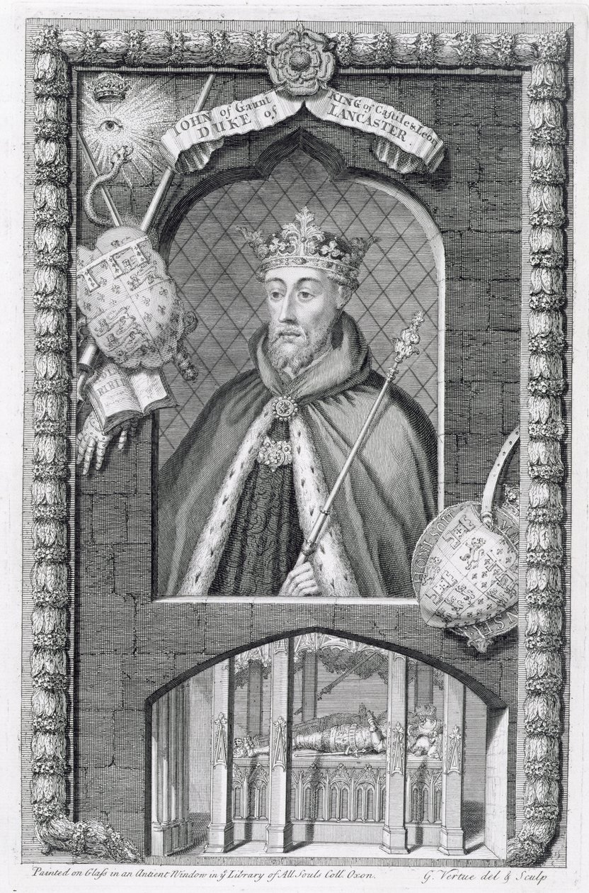 John of Gaunt, Duke of Lancaster (1340-99) after a painting on glass in the Library of All Souls College, Oxford, engraved by the artist by George Vertue