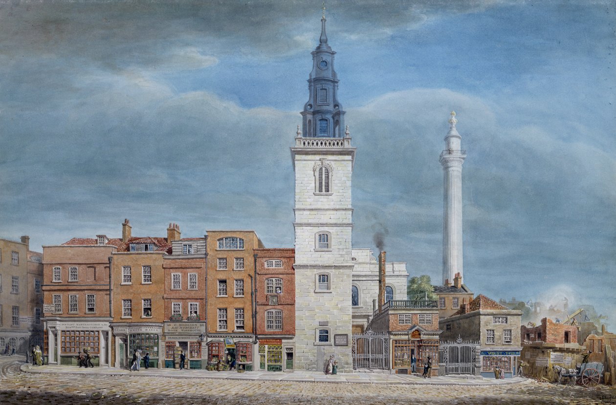 View of St. Michael Church, Crooked Lane, London, designed by Christopher Wren, during demolitions for the New London Bridge, c.1830 by George the Elder Scharf