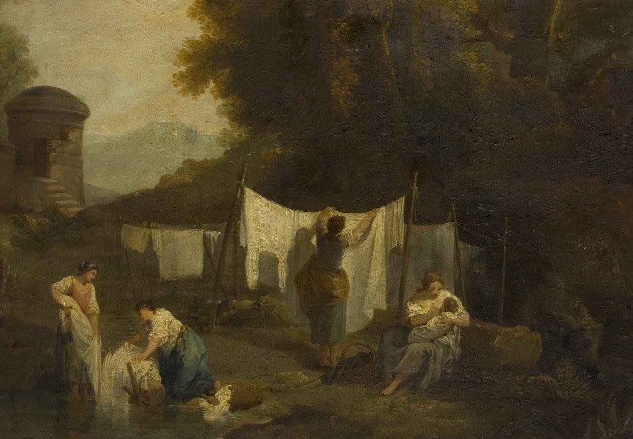 The Bleaching Grounds (Peasants Washing Linen) by George (attr.to) Romney