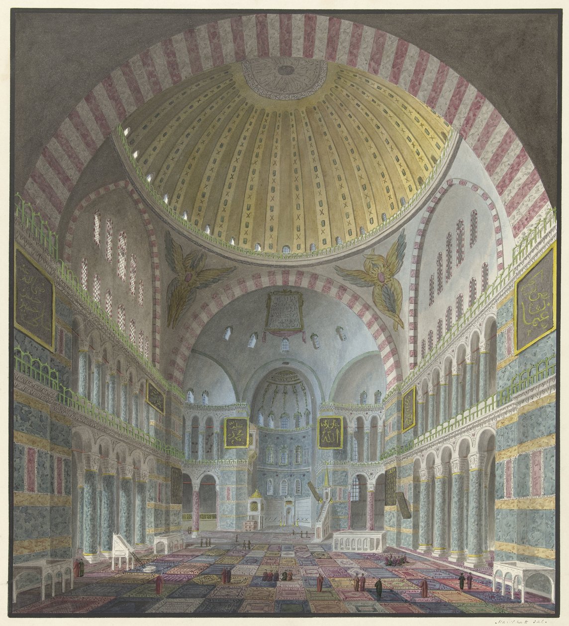 Interior of the Aya Sophia with Kneeling and Standing Turks by George Antoine Prosper Marilhat