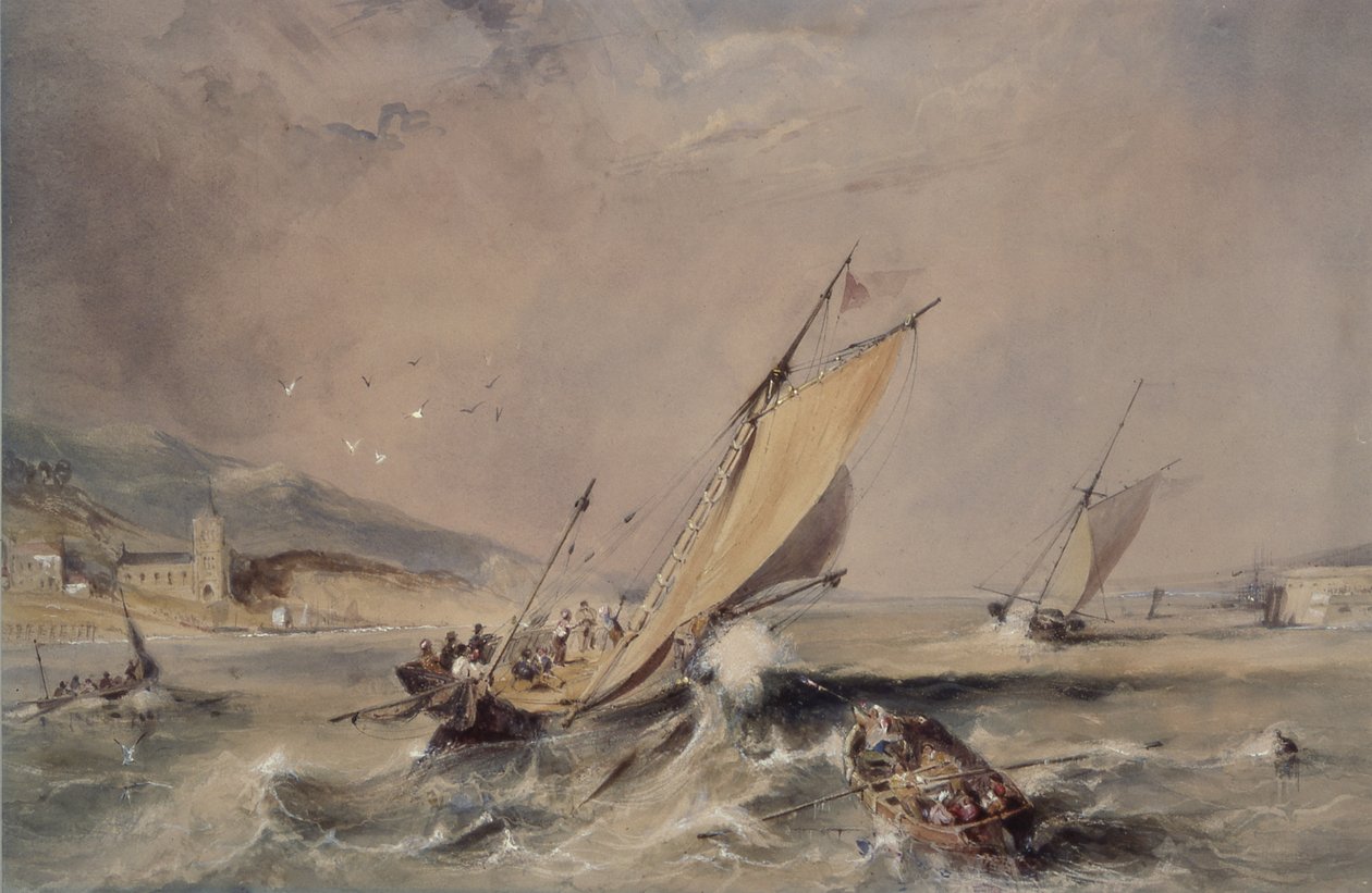 Coast Scene: Boats at the Entrance to a Harbour by George Balmer