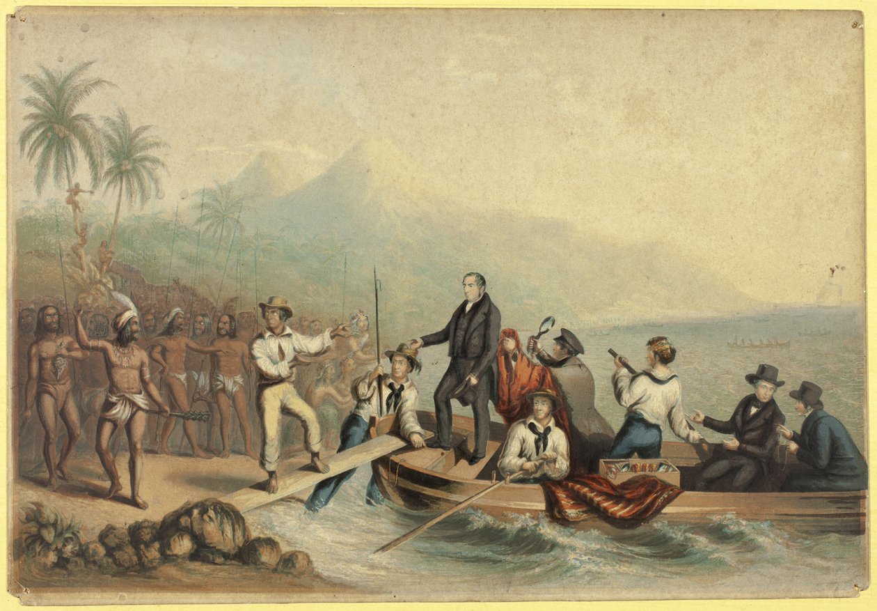 The Reception of the Rev. J. Williams at Tanna in the South Seas, the Day Before He was Massacred by George Baxter
