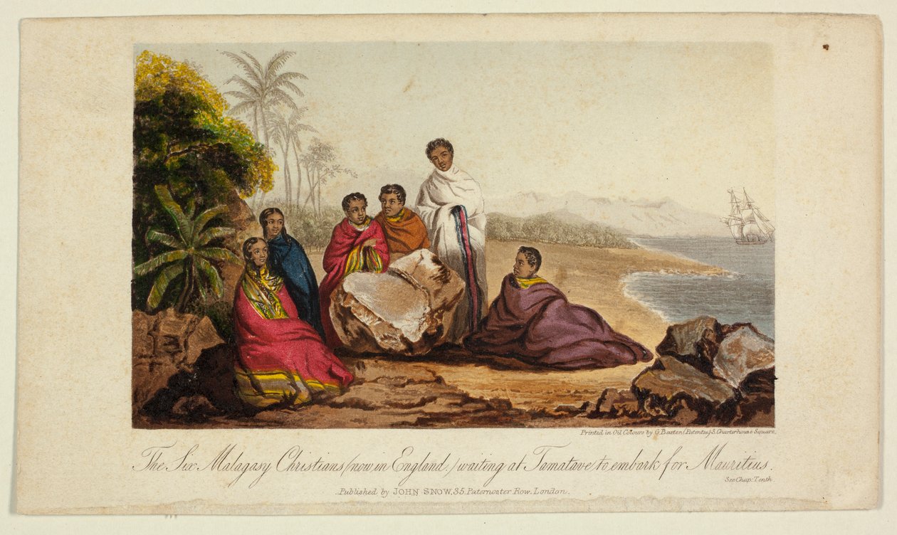 The Six Malagasy Christians (now in England) Waiting at Tamatava to Embark for Mauritius by George Baxter