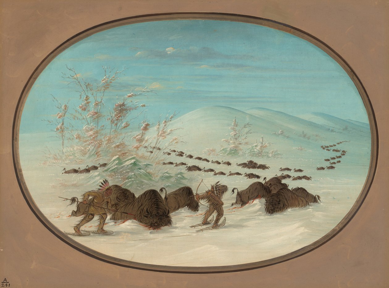 Buffalo Chase in the Snow Drifts - Ojibbeway by George Catlin