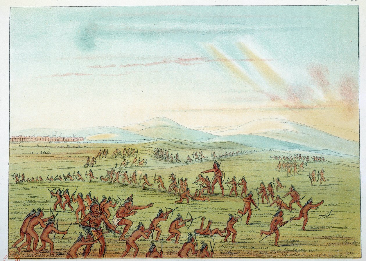 Indians of America: teaching hunting for Mandans children between 7 and 15 years old. Illustration by George Catlin by George Catlin