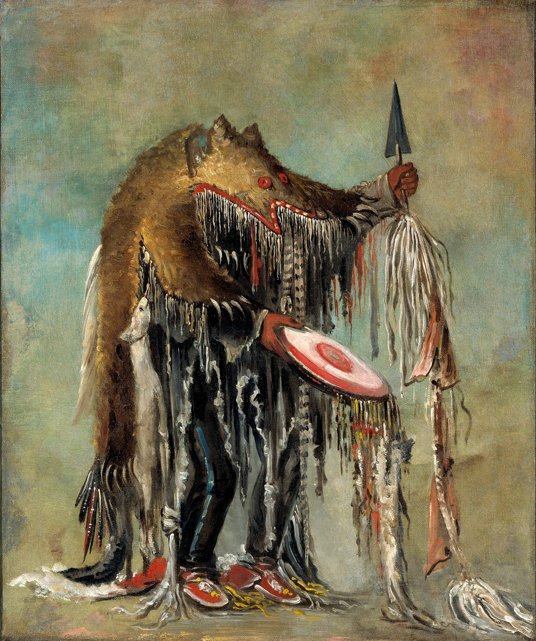 Medicine Man, Performing His Mysteries over a Dying Man by George Catlin