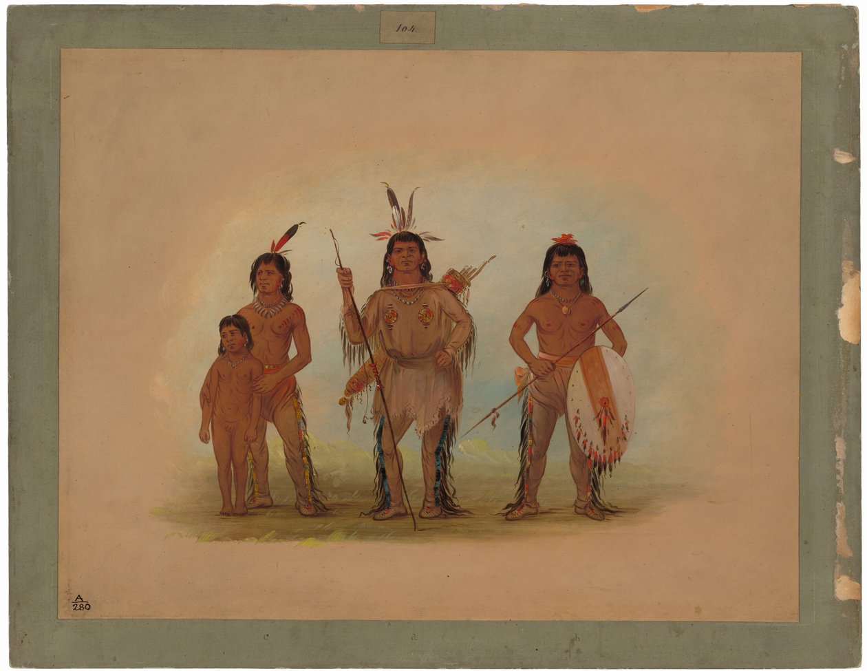 Spokan Chief, Two Warriors, and a Boy by George Catlin