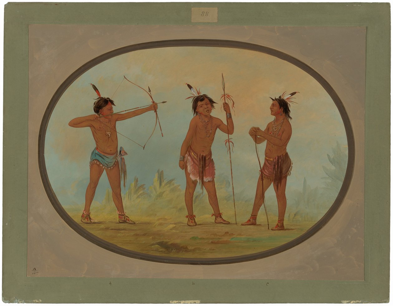 Three Shoshonee Warriors Armed for War by George Catlin