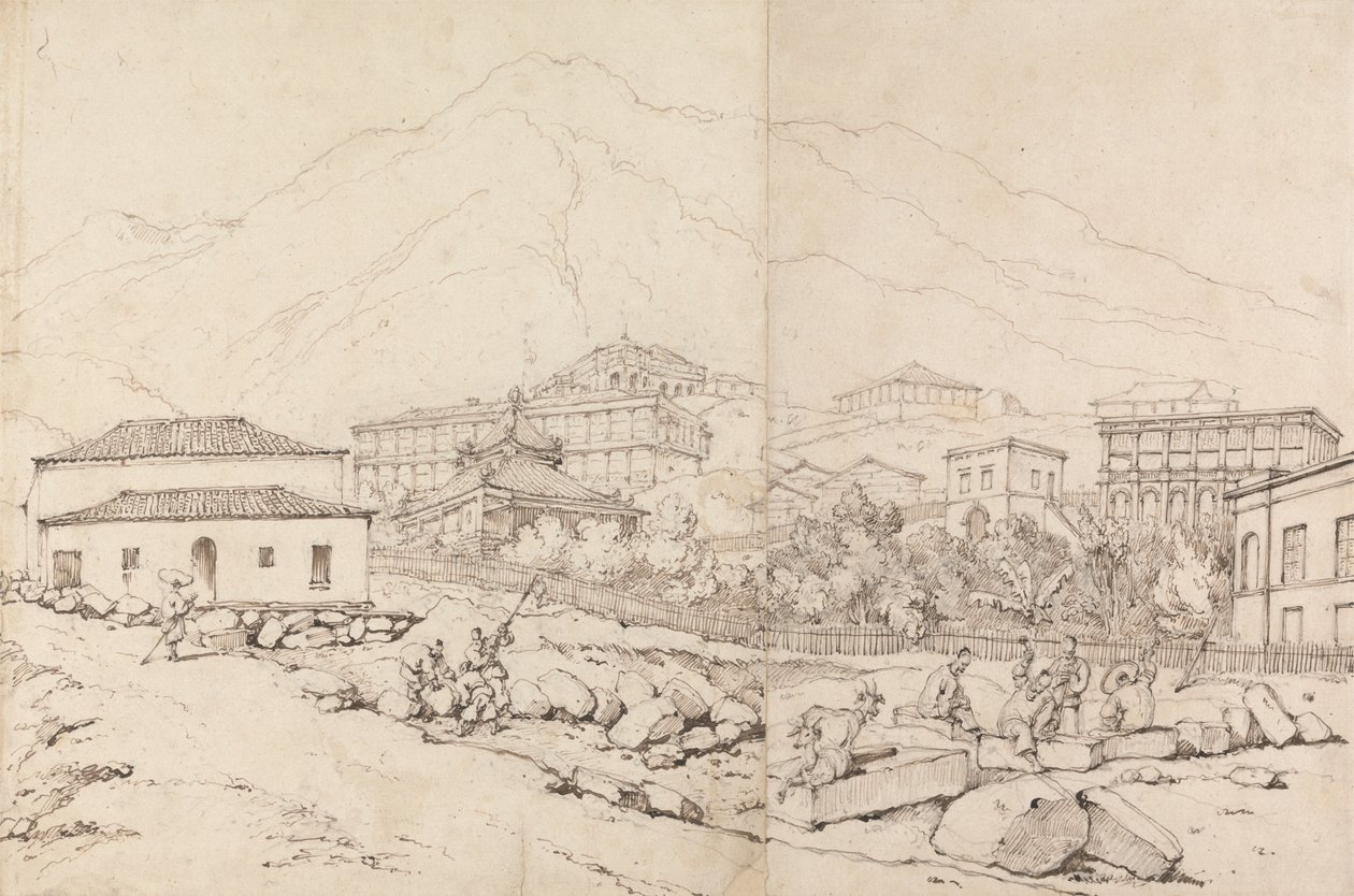 Building on a Hillside in a Mountainous Village (China?) by George Chinnery