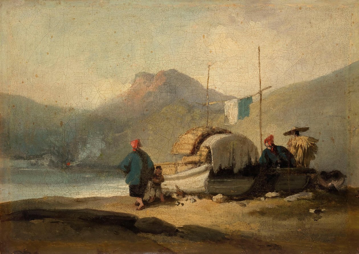 Chinese Scene, Boats by Lake by George Chinnery