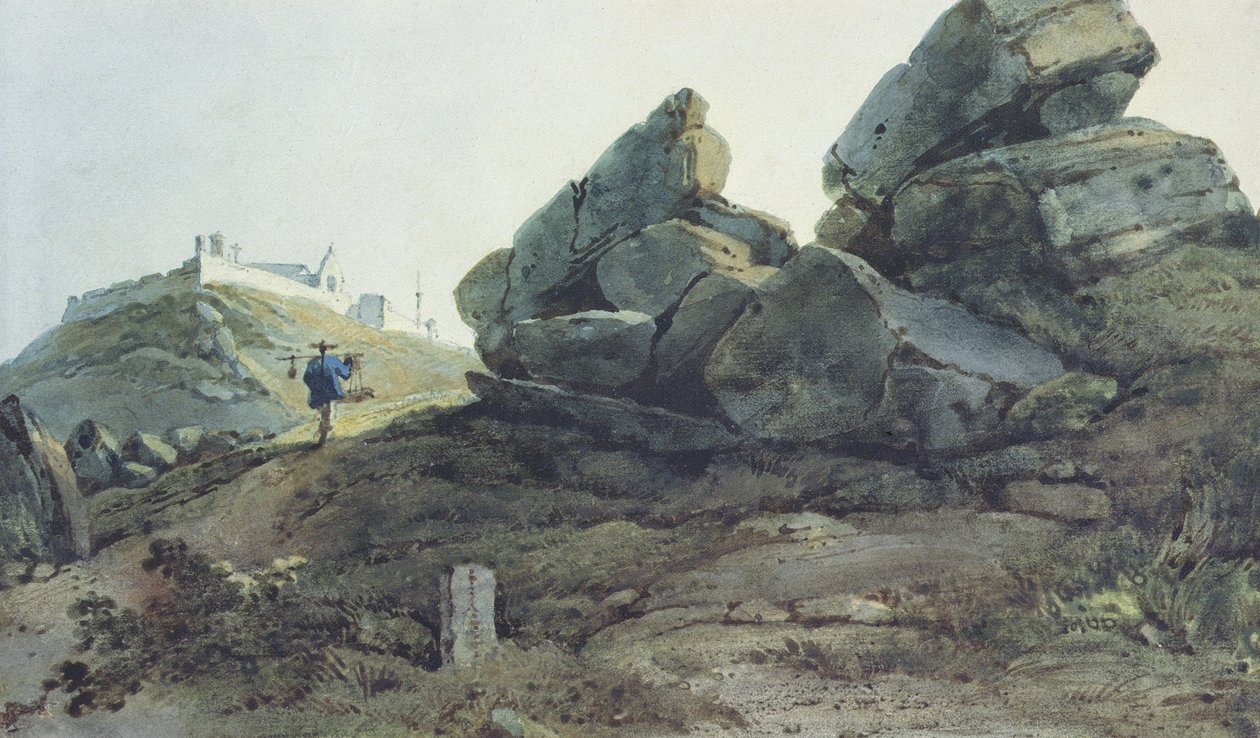Rocks and a Hill Convent, China by George Chinnery