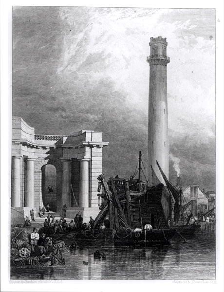 The Shot Tower and Waterloo Bridge, engraved by G. Cooke by George Clarkson (after) Stanfield