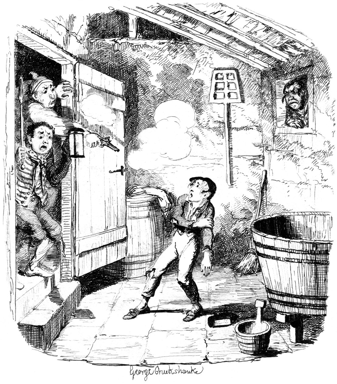 A Man Shoots a Young Boy Who He Suspects of Stealing by George Cruikshank