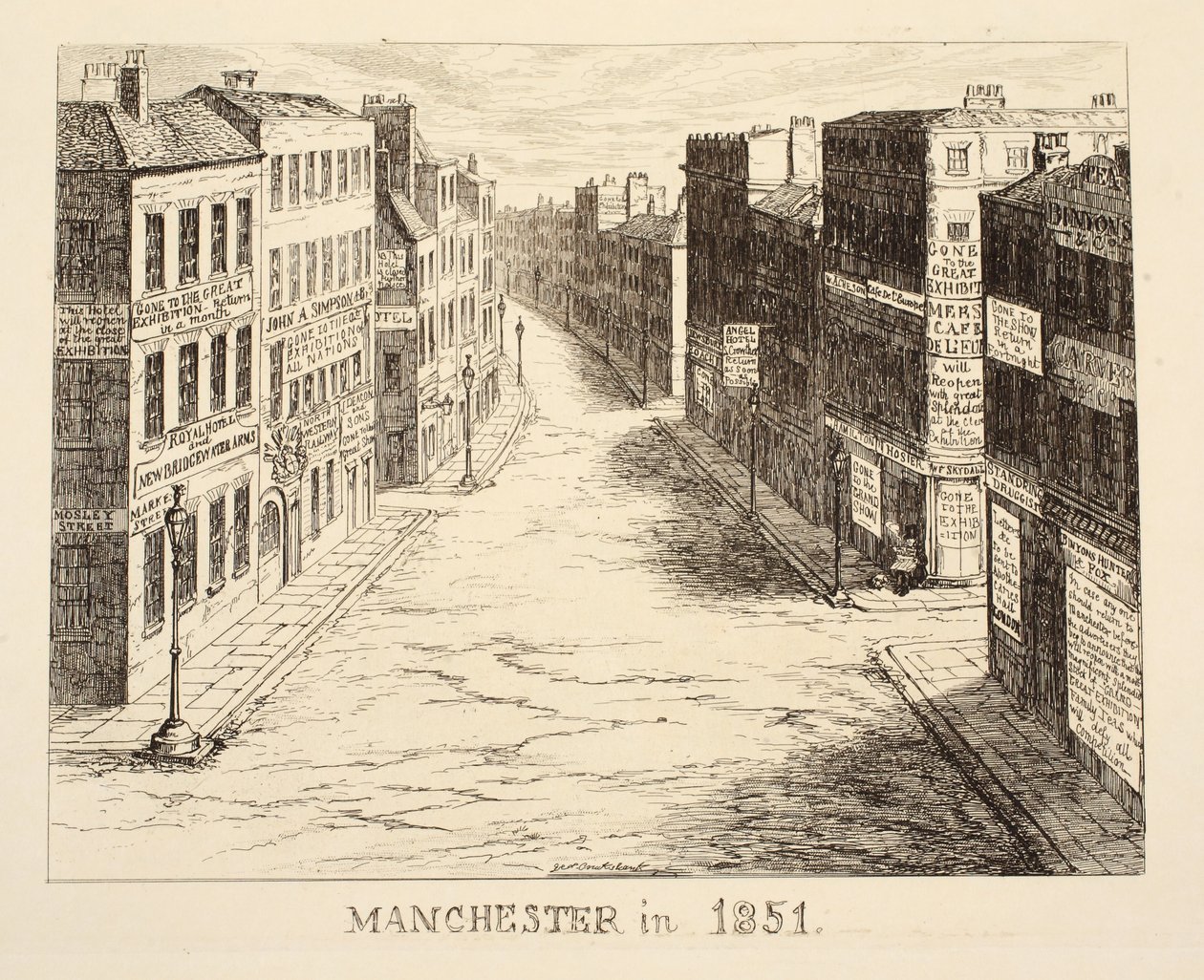 Manchester in 1851, from 1851 or The Adventures of Mr & Mrs Sandboys and family who came up to London to enjoy themselves and to see the Great Exhibition by George Cruikshank