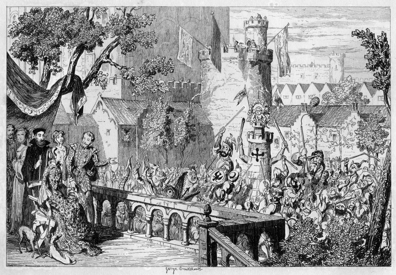 Masque in the palace garden of the Tower of London, 1840 by George Cruikshank