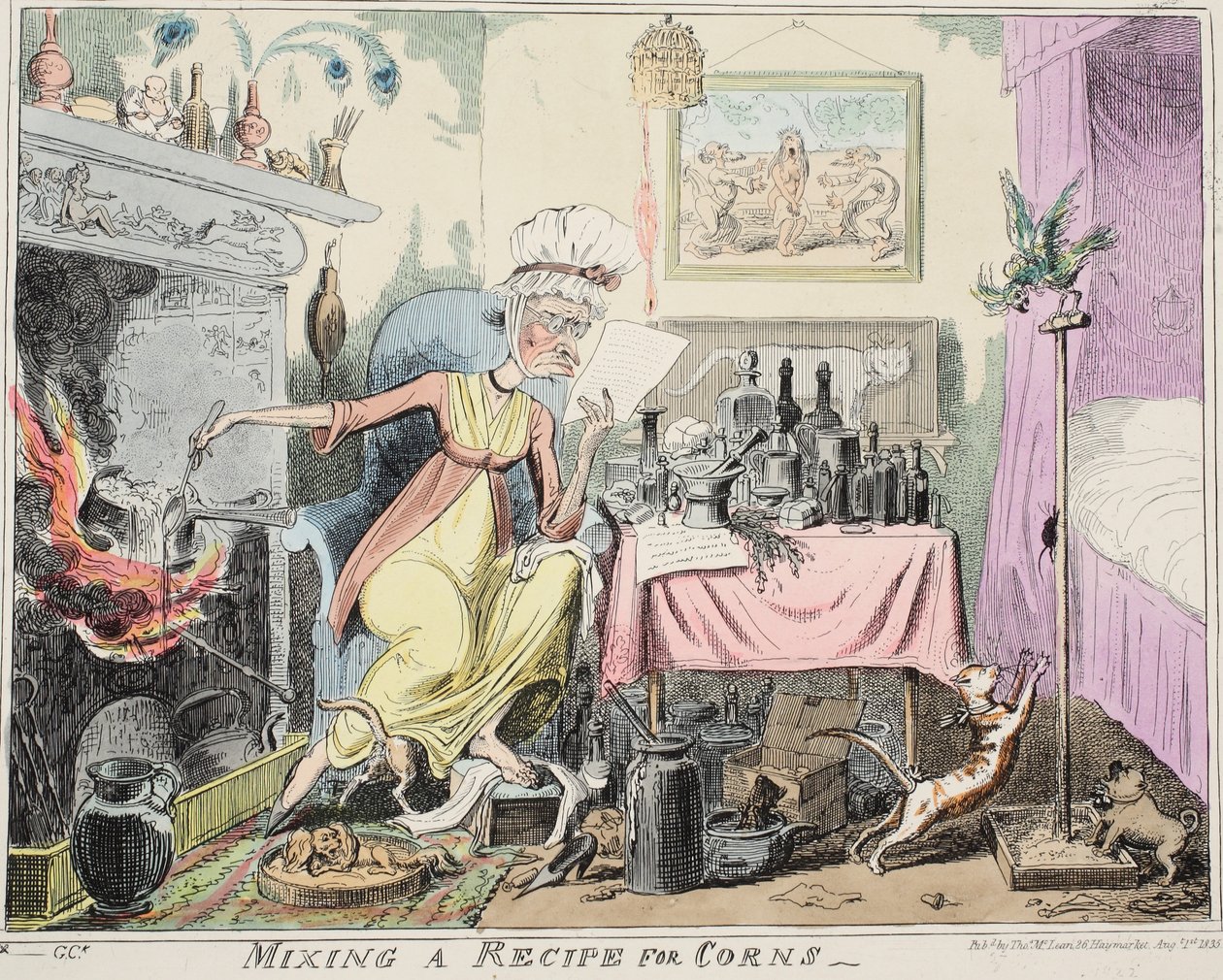 Mixing A Recipe for Corns, published 1835 by George Cruikshank