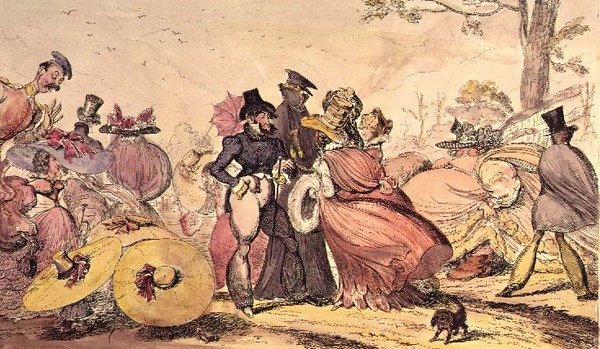 Monstrosities of 1825 and 1826. (Satirical Cartoon of 19th c. English Fashions) by George Cruikshank