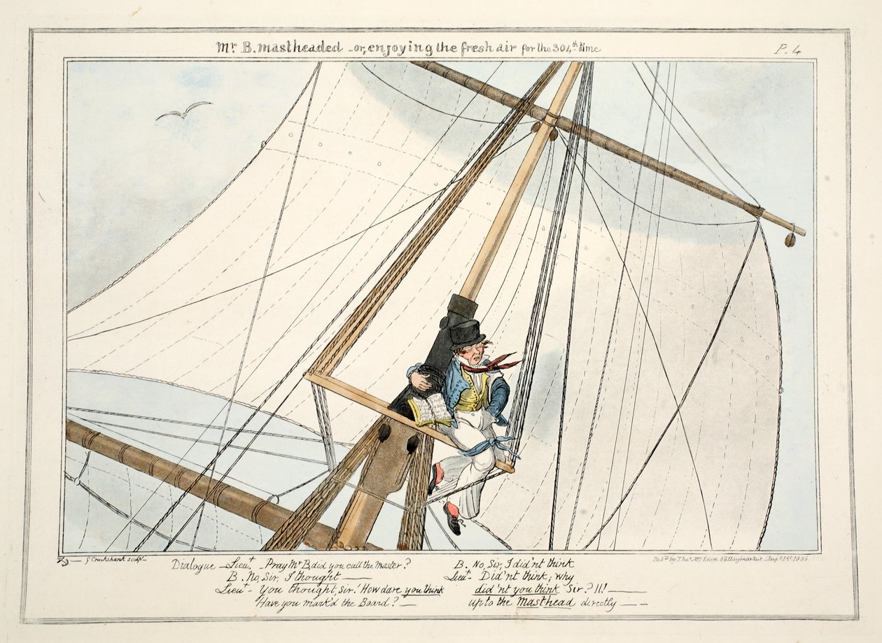 Mr. B. Mastheaded - or, Enjoying the Fresh Air for the 304th Time, from The Progress of a Midshipman by George Cruikshank