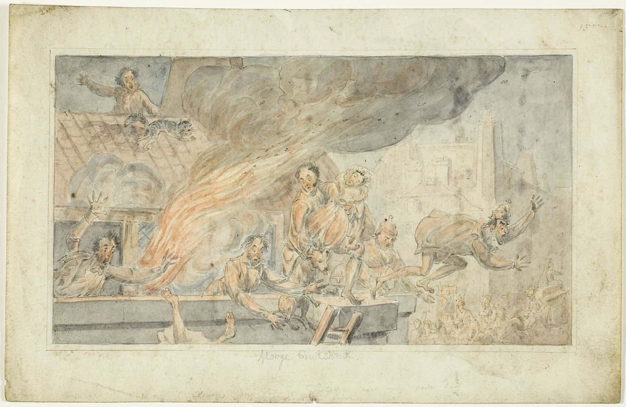 People Fleeing a Burning Building by George Cruikshank