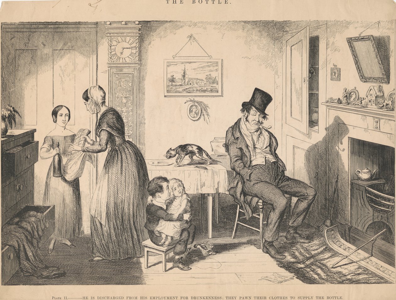 Plate II, He is Discharged from his Employment for Drunkenness by George Cruikshank