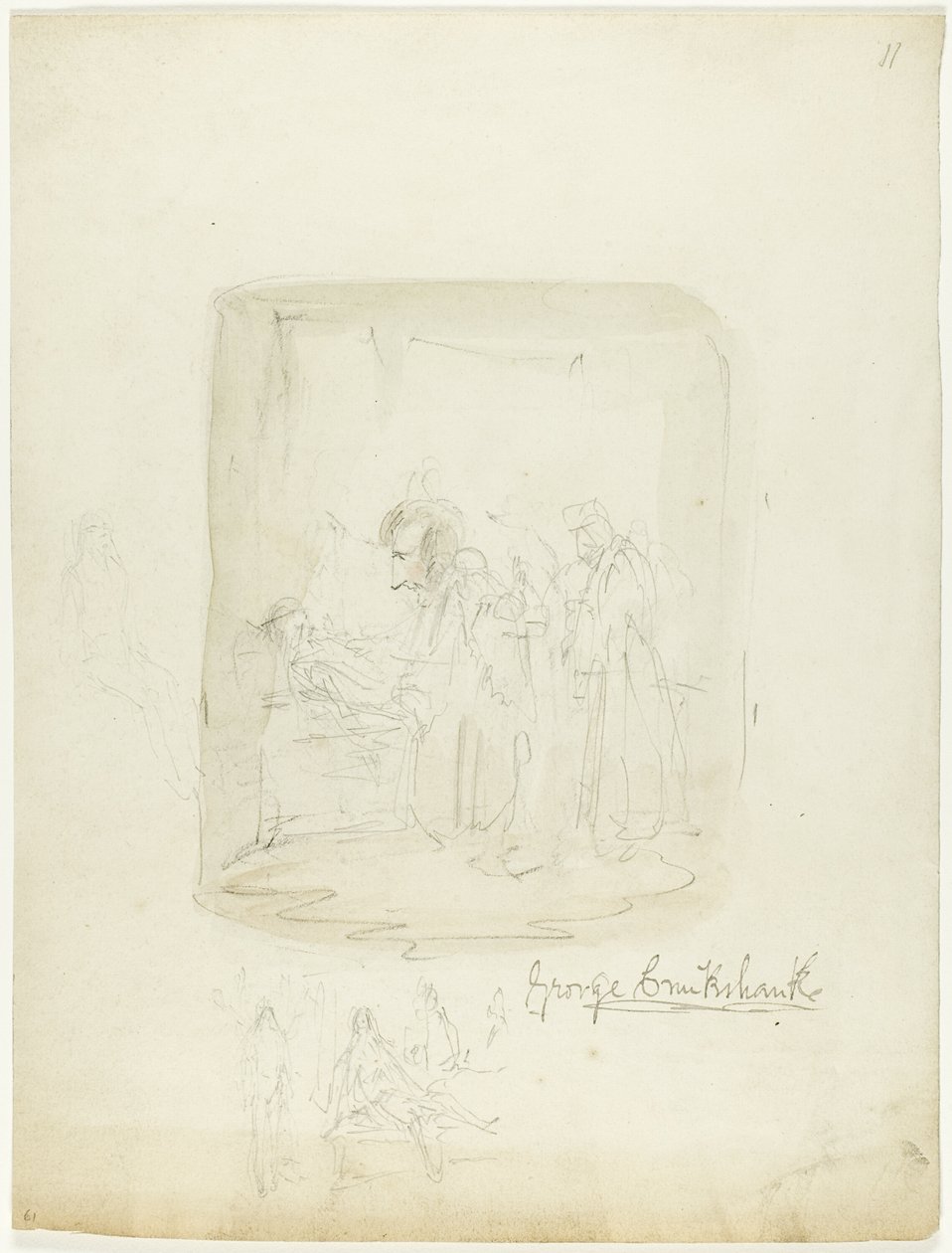 Sheet of Sketches with Self-Portrait by George Cruikshank
