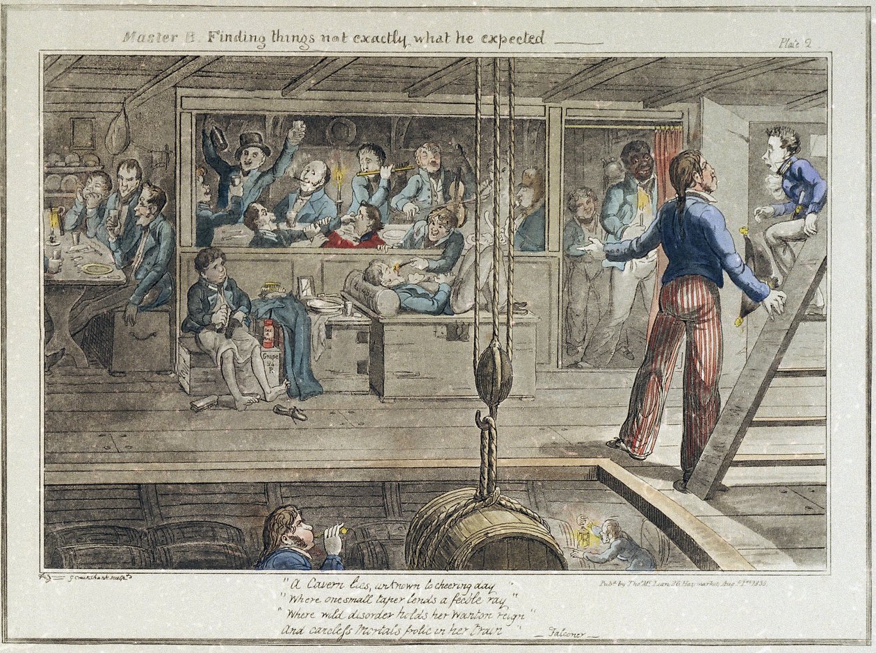 The aspiring officer Blockhead discovering that things are not exactly as he had imagined, when he boarded and installed aboard the ship 