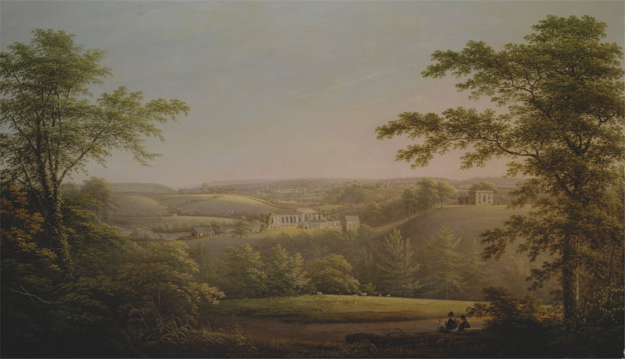 Easby Hall and Easby Abbey with Richmond, Yorkshire in the Background by George Cuitt