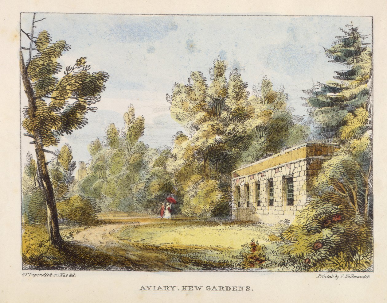 Aviary, Kew Gardens, plate 10 from Kew Gardens: A Series of Twenty-Four Drawings on Stone, engraved by Charles Hullmandel, published 1820 by George Ernest after Papendiek