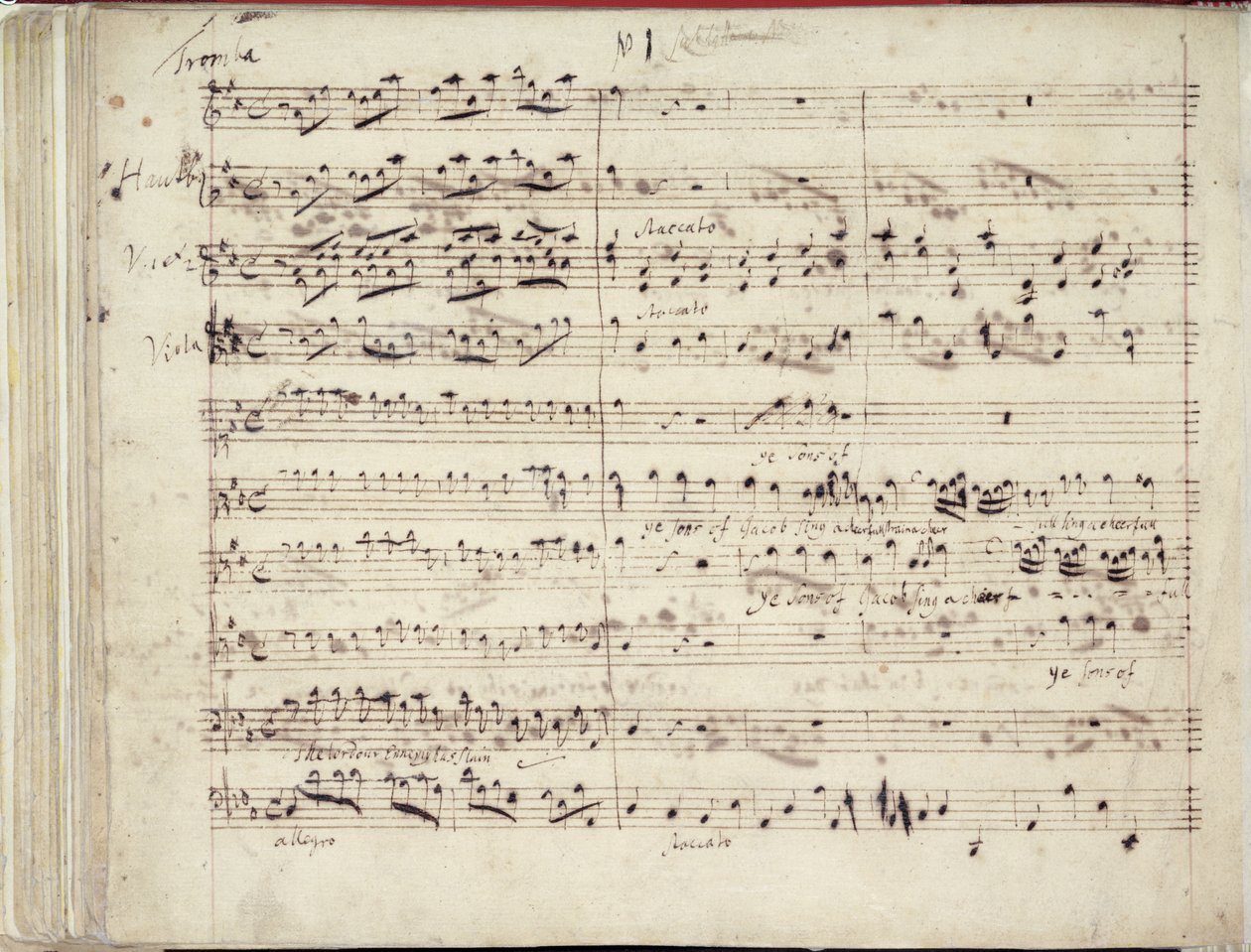 One of two pages of Handel's Manuscript of the Oratorio Esther Ye Sons ...