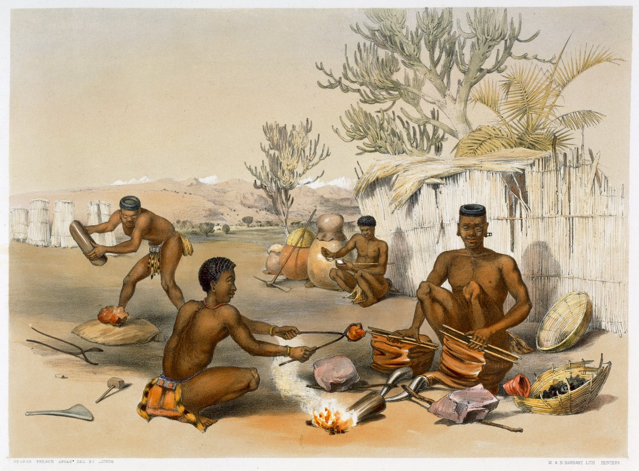 Zulu Blacksmiths at Work, 1849 by George French Angas