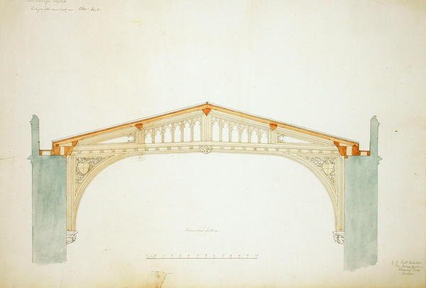 New College Oxford: Design for Hall New Roof by George Gilbert Scott