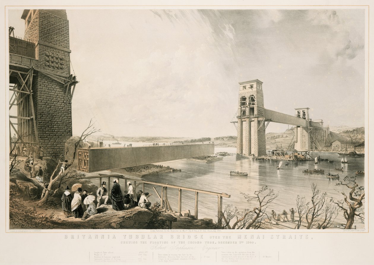 Britannia Tubular Bridge during construction, 3rd December 1849 by George Hawkins