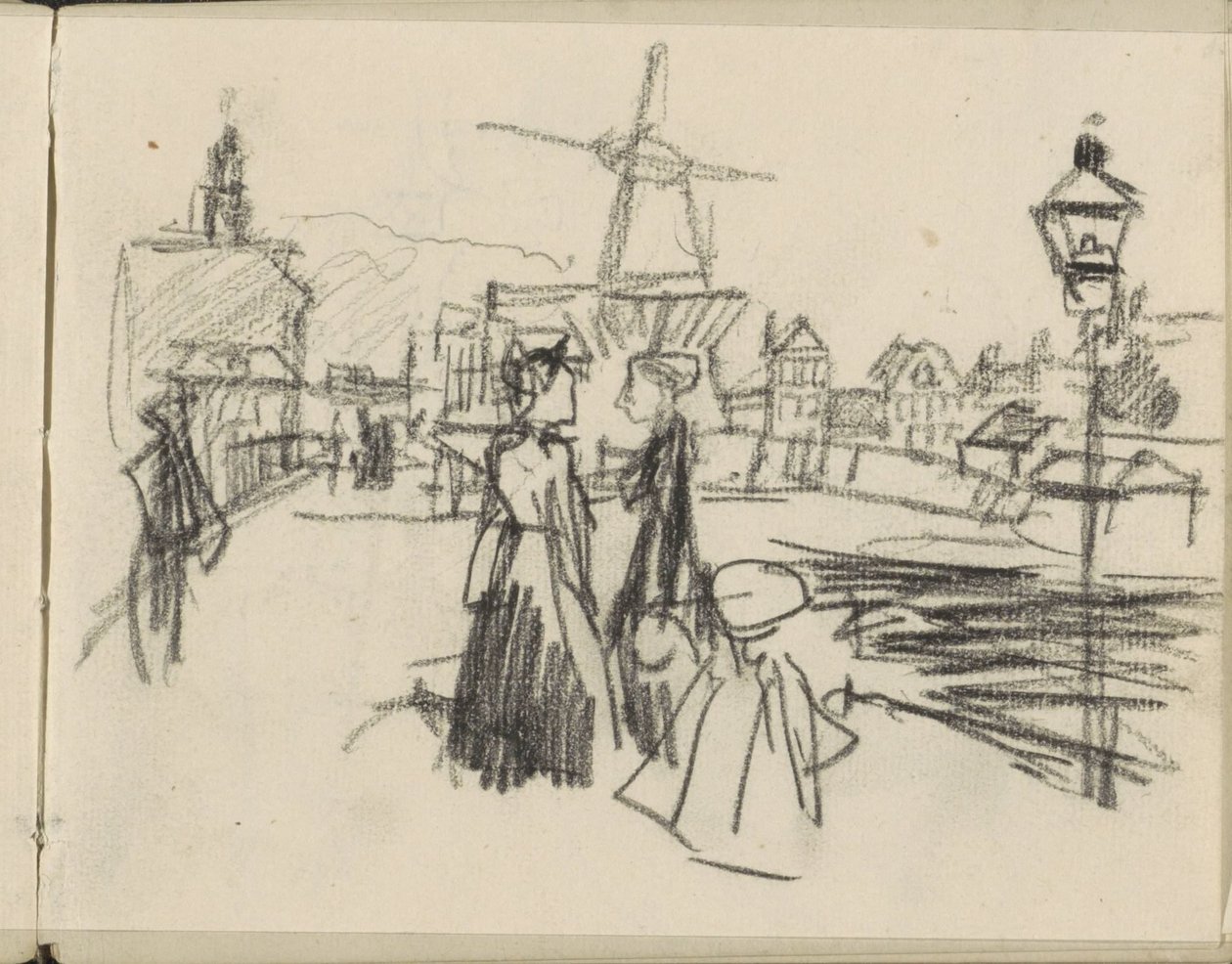 View of the Blekerspad in Amsterdam with the mill De Victor by George Hendrik Breitner