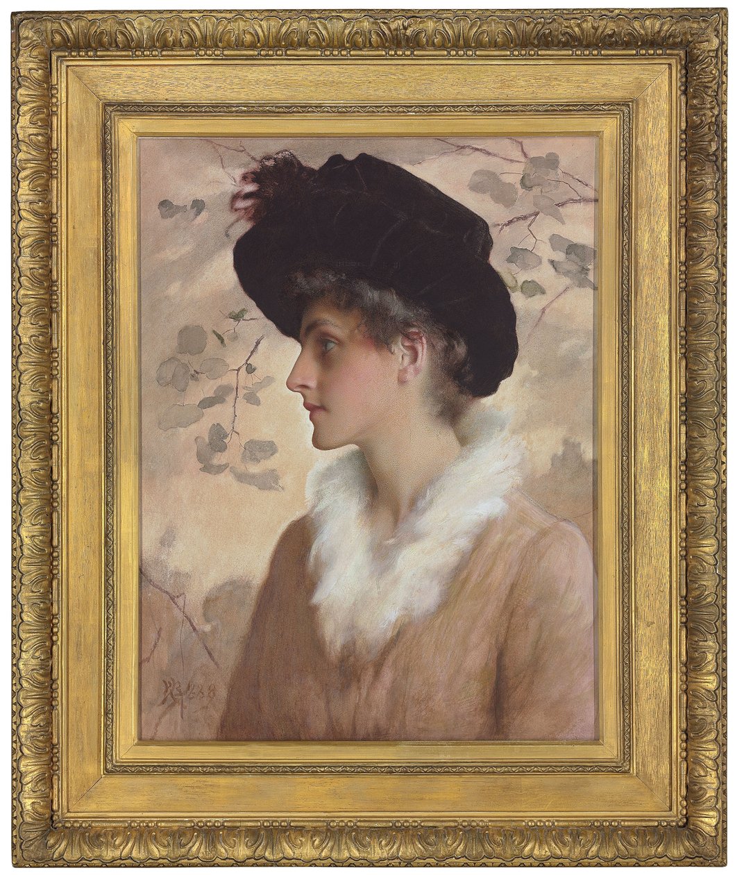 Portrait of a Lady, Half-Length, Wearing a Black Hat and Fur Stole by George Henry Boughton
