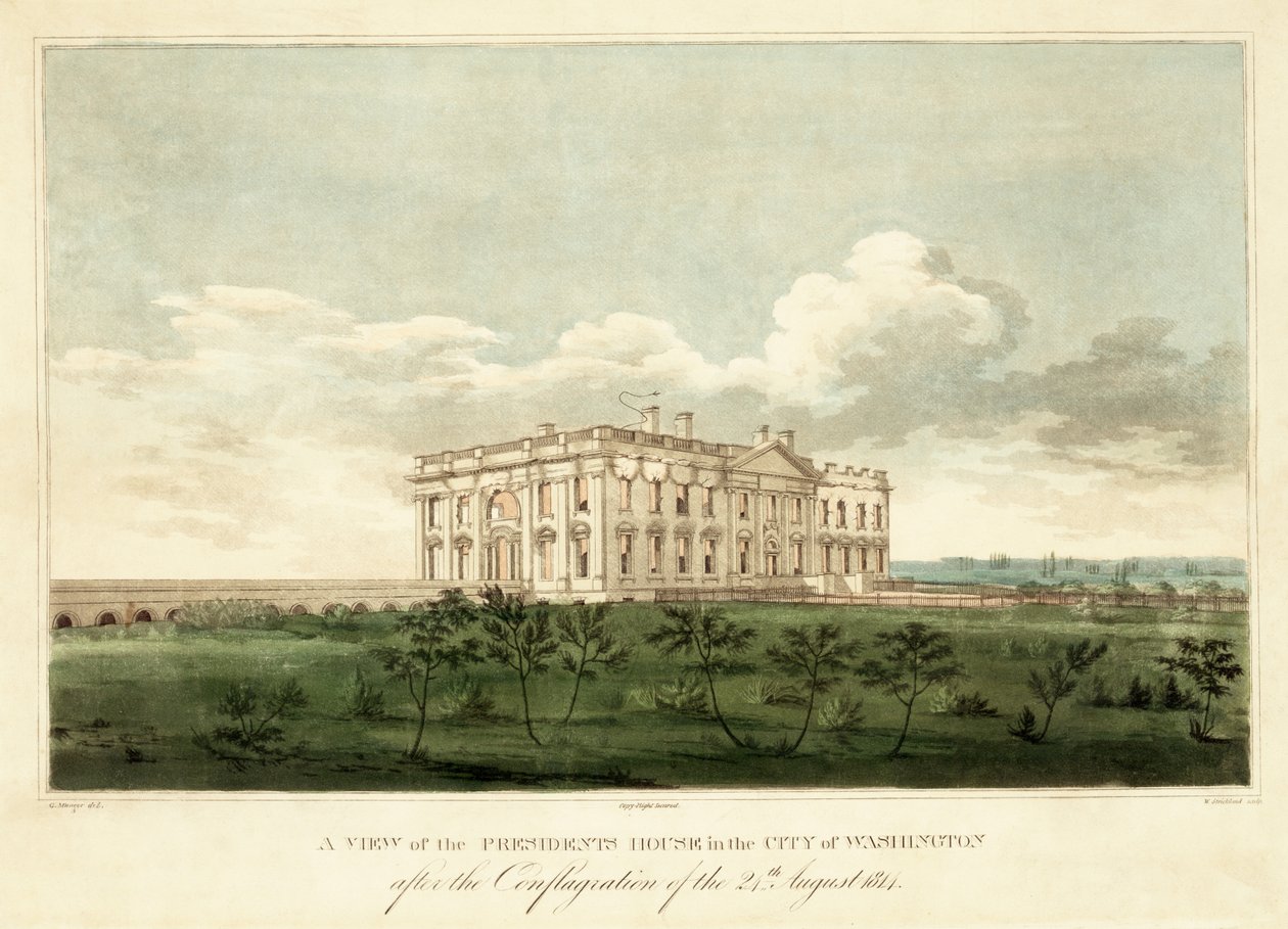 A view of the Presidents House in the City of Washington after the Conflagration of the 24th August 1814 by George Moutard Woodward