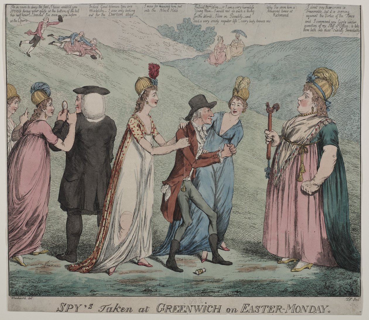 Mother Windsor with Four of Her Courtesans, Orders Her Girls to Arrest the Bishop of Durham and Duke of Queensbury, 1798 by George Moutard Woodward