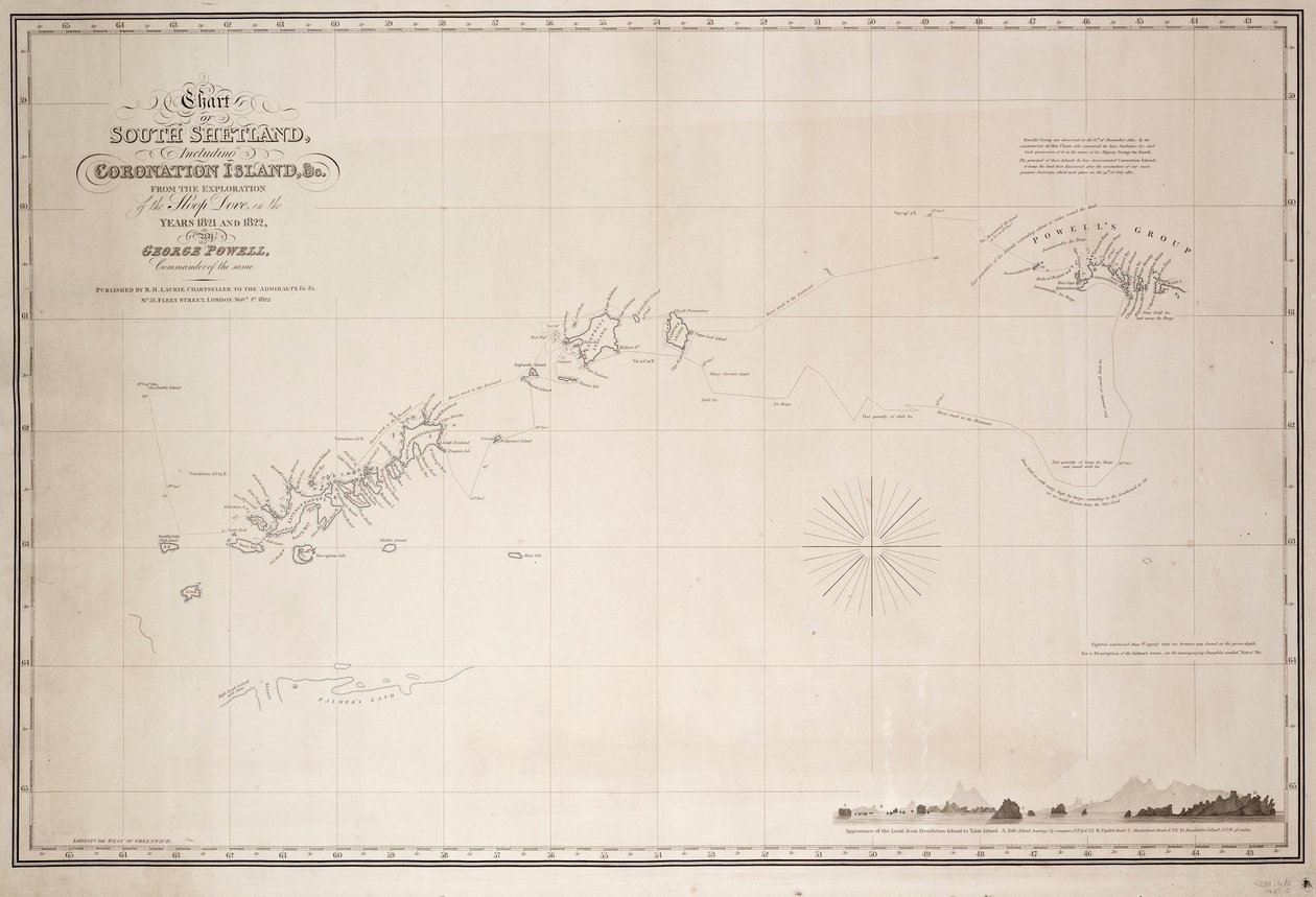 Chart of South Shetland Including Coronation Island, from the Exploration of the Sloop Dove in the Years 1821 and 1822 by George Powell Commander of the Same by George Powell