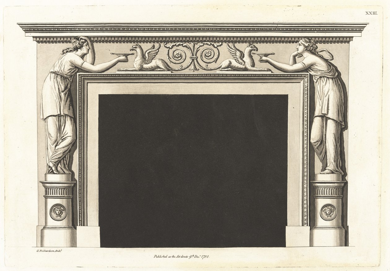 A New Collection of Chimney Pieces, Ornamented to the Style of the Etruscan, Greek and Roman Architecture; Containing Thirty Six Designs Suitable to the Most Elegant Range of Apartments by George Richardson