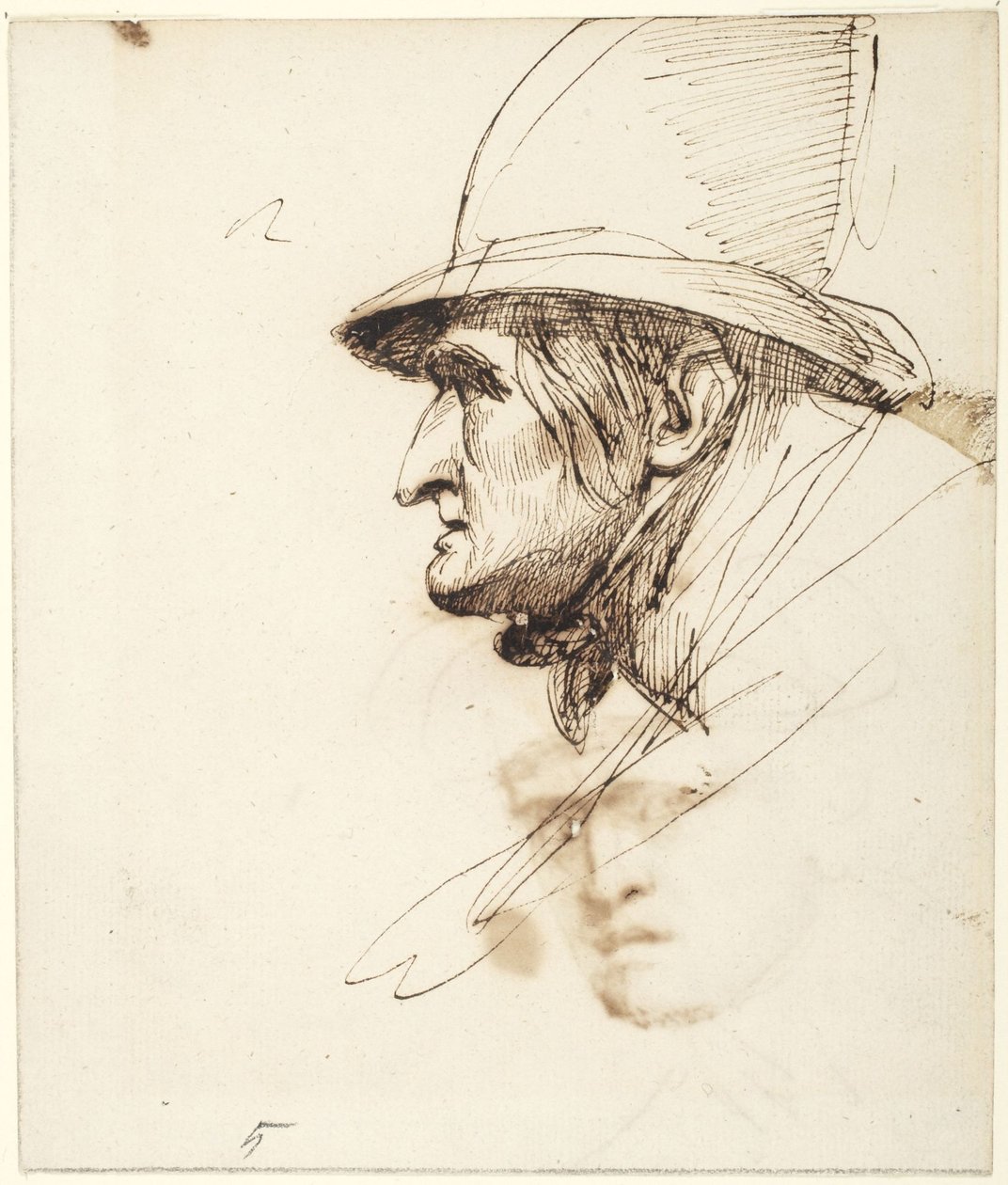 Head of Man in Profile Wearing a Big Hat by George Romney