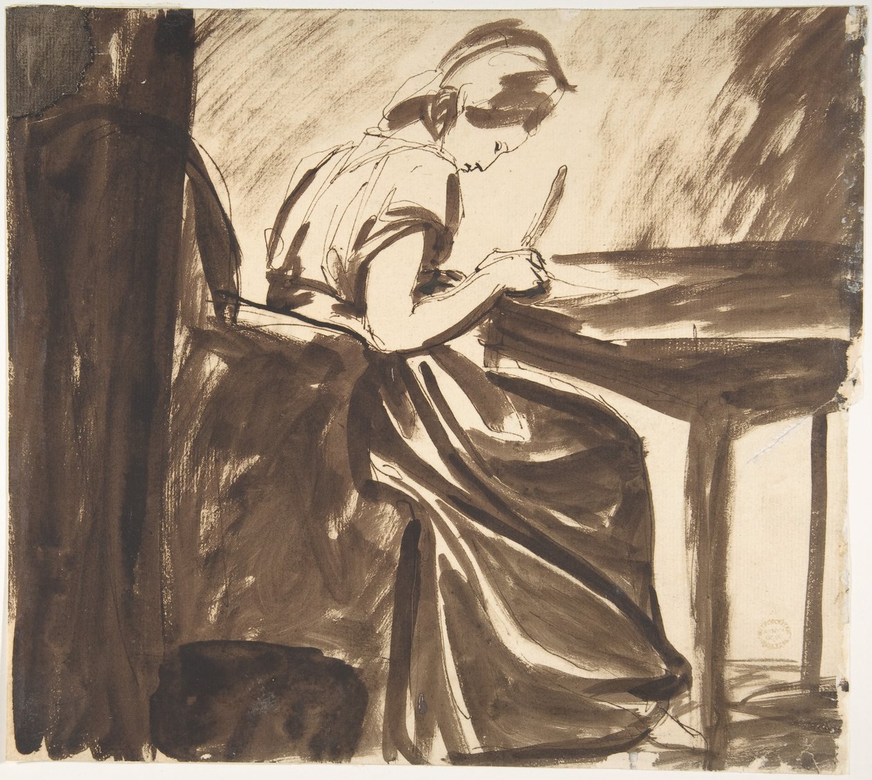Lady Seated at a Table (recto); Dancing Figures (verso) by George Romney