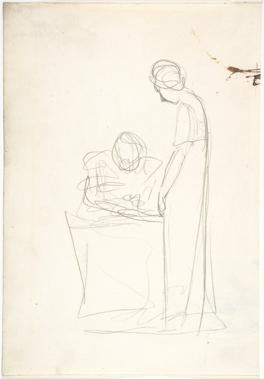 Study of Two Figures: One Seated, the Other Standing (recto). Study of a Head Looking Upwards (verso) by George Romney
