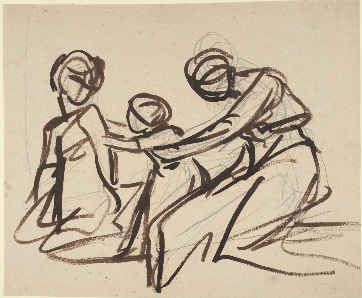 Study of Two Seated Women with a Child by George Romney