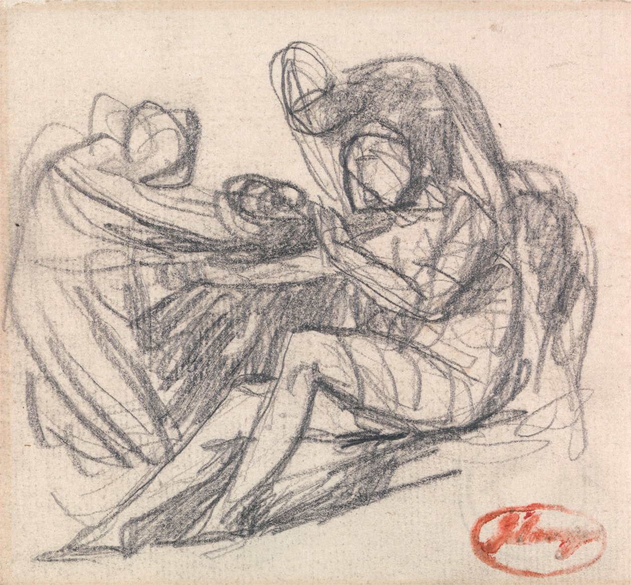 Two Figures Aiding a Seated Figure by George Romney