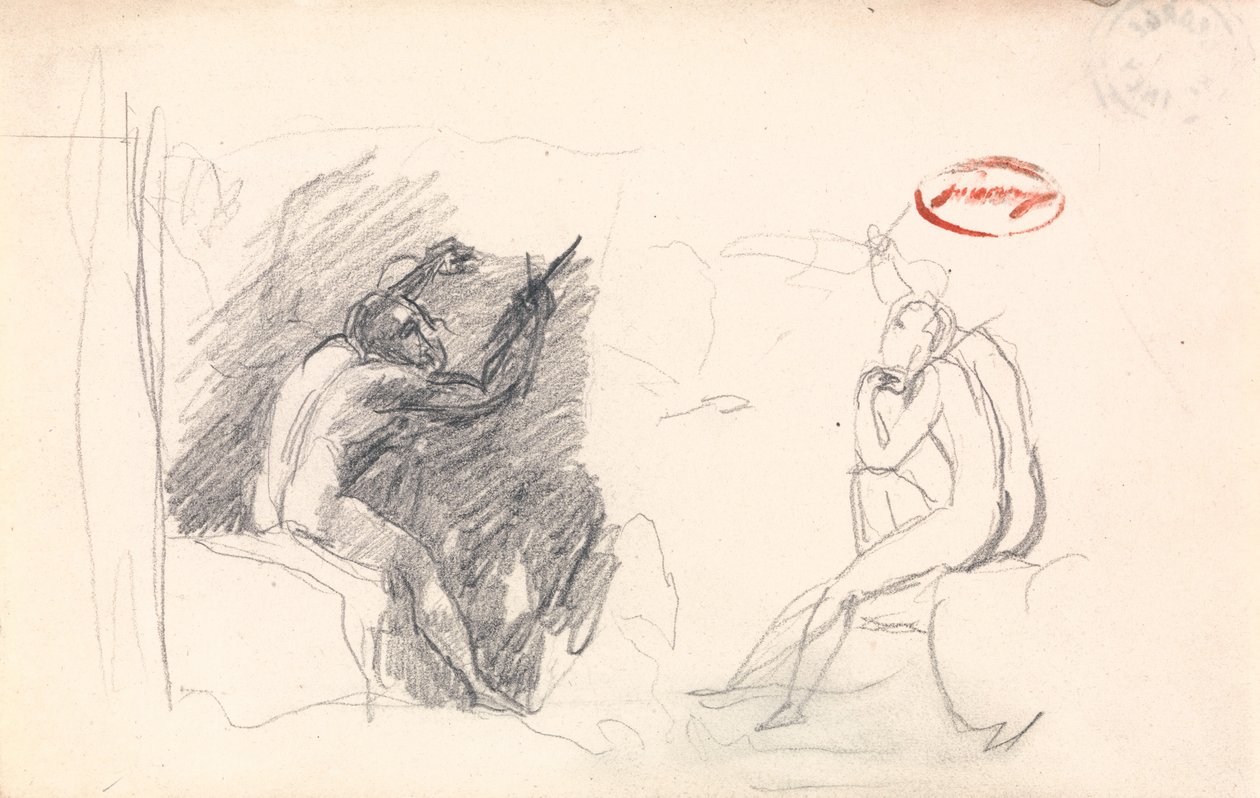 Two Sketches of a Seated Male Nude, Rear View by George Romney