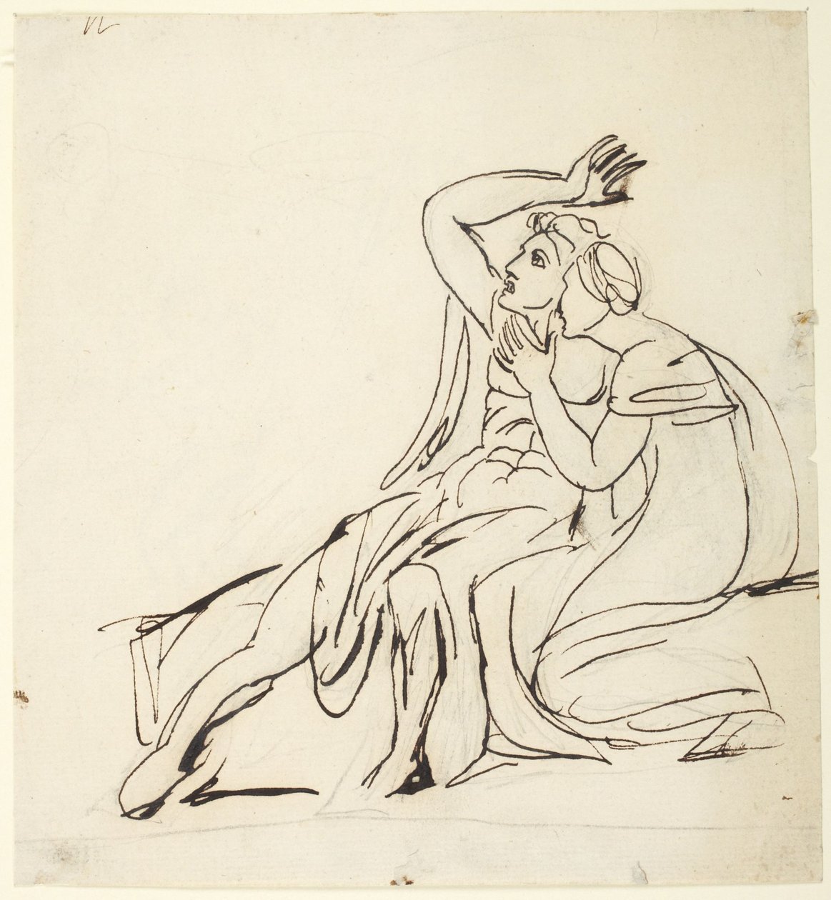 Two Seated Figures; Verso: Three Figure Group Studies by George Romney