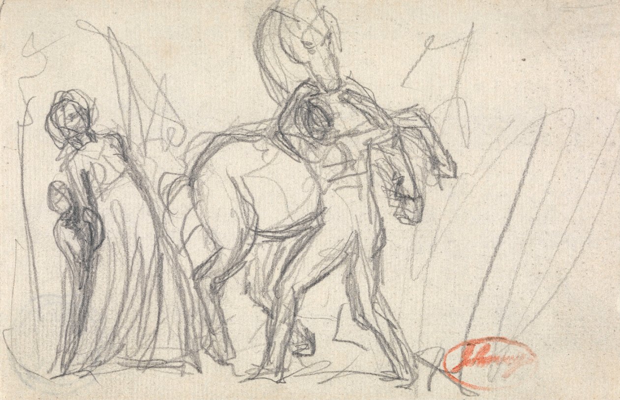 Unidentified Subject: Woman, Child, Man and Horse by George Romney