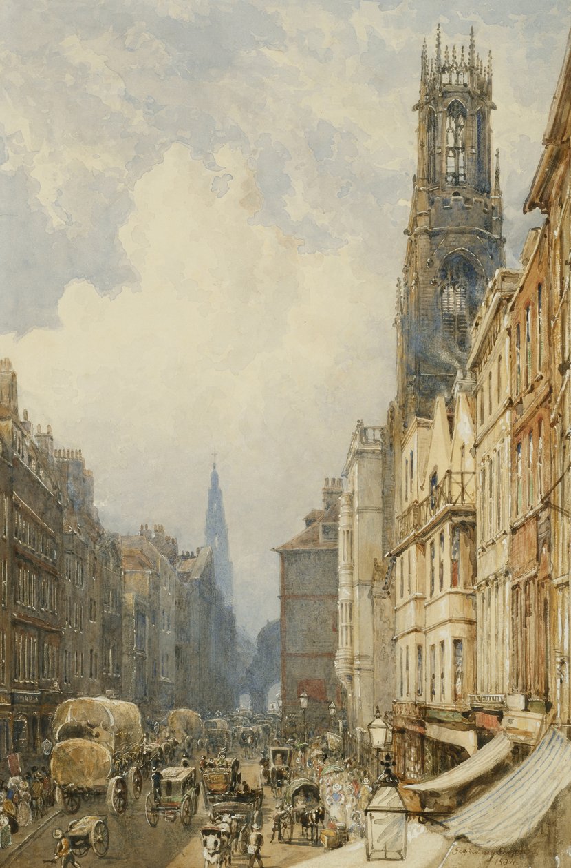 Fleet Street Looking up to Temple Bar with Old St. Dunstans, and St. Clement Danes, 1834 by George Sidney Shepherd