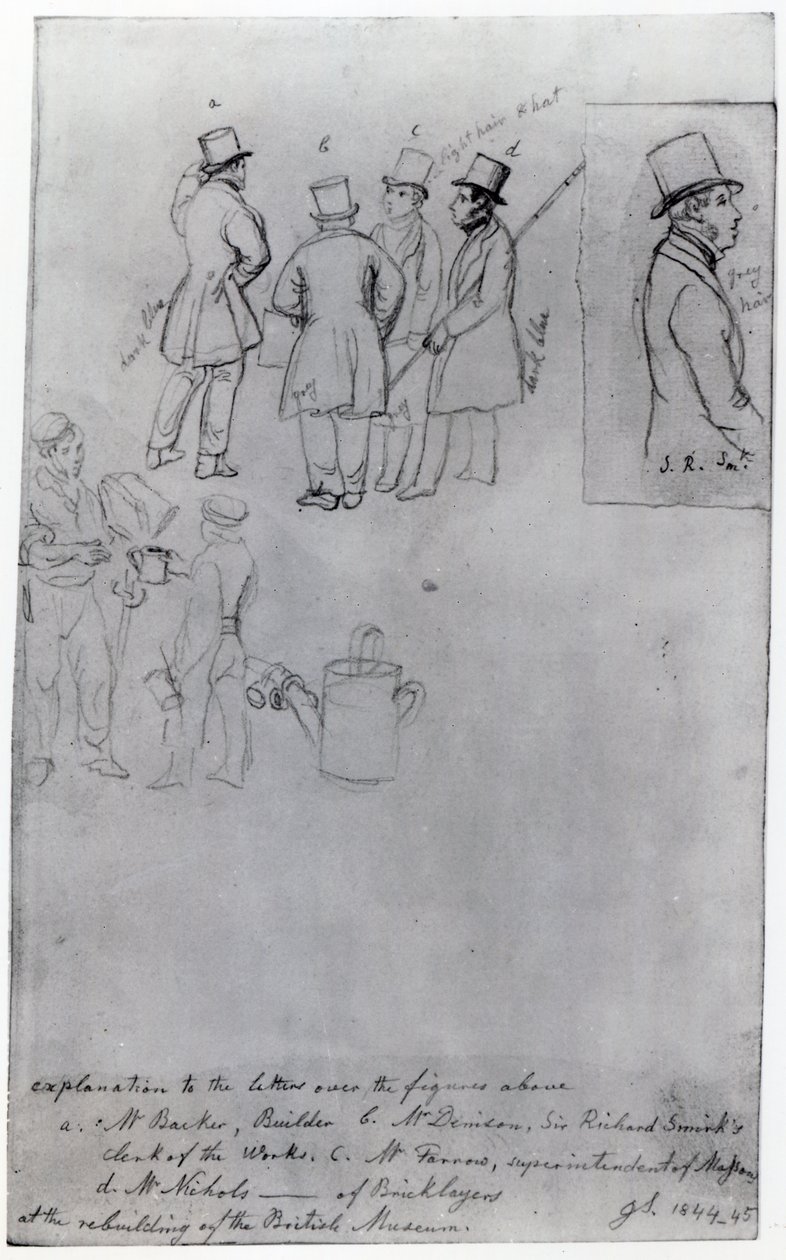 Builders and Surveyors at the Rebuilding of the British Museum, 1844 by George Snr Scharf